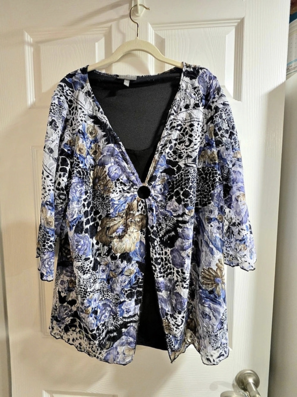 Essentials 2X Floral and Animal Print Layered Top